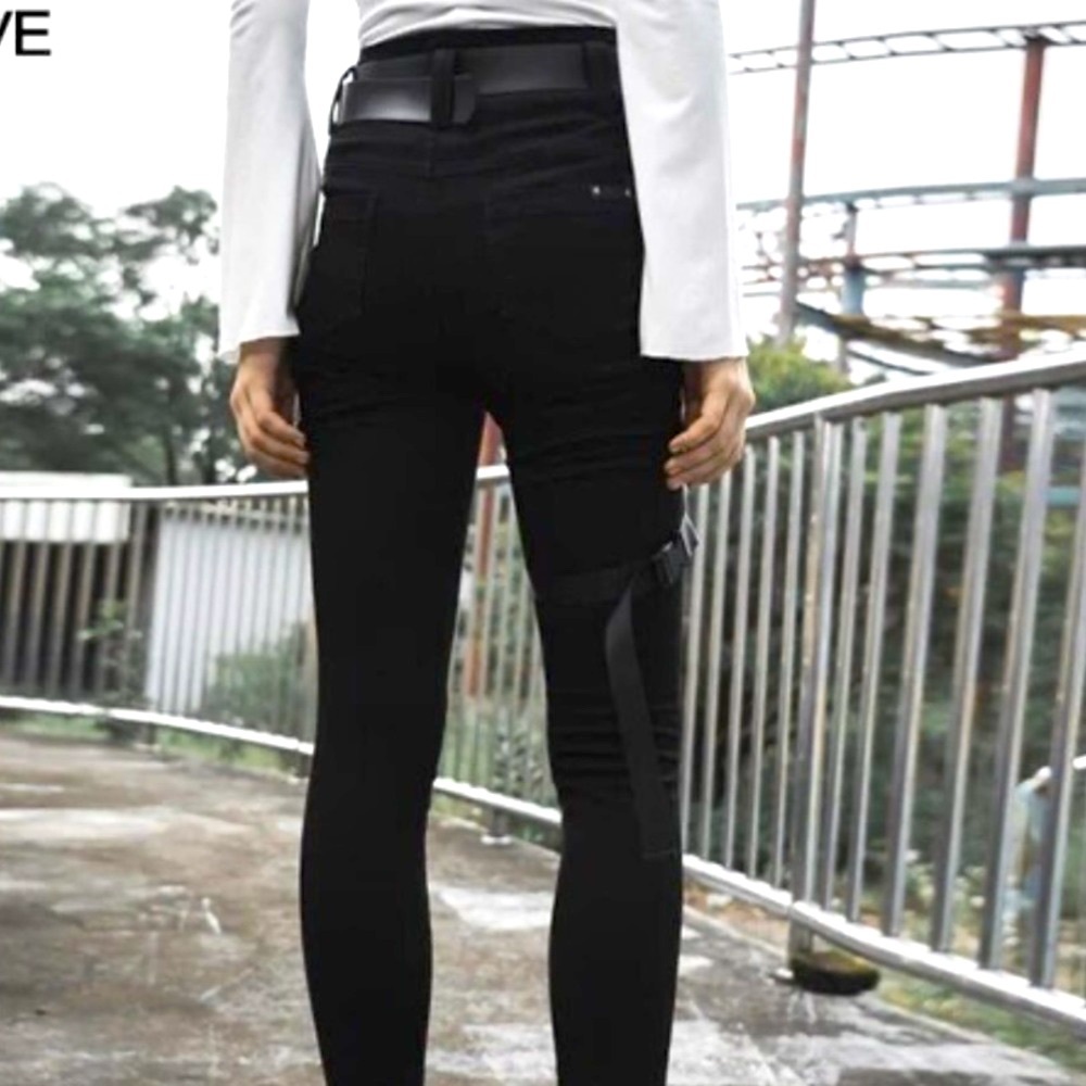 Punk Rave Diablo War-hee black slim high waist stretch jeans MED missing loop